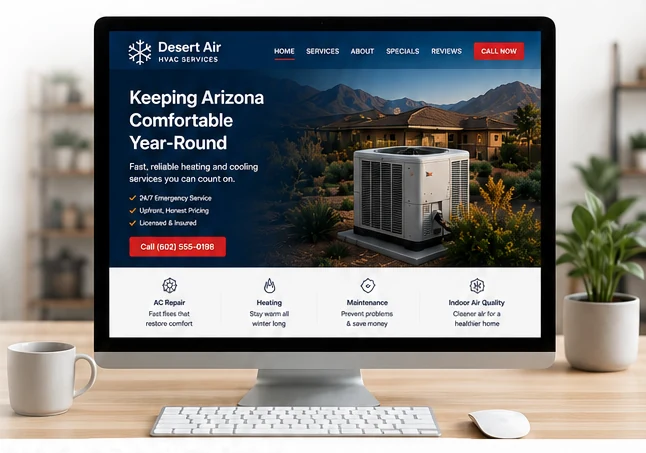 Desktop monitor displaying a professional local-business website